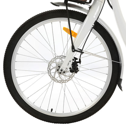 Ecotric 26inch White Lark Electric City Bike For Women with basket and rear rack