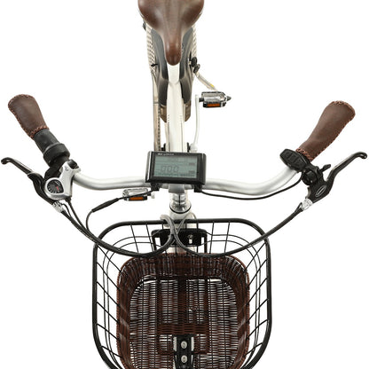 Ecotric 26inch White Lark Electric City Bike For Women with basket and rear rack