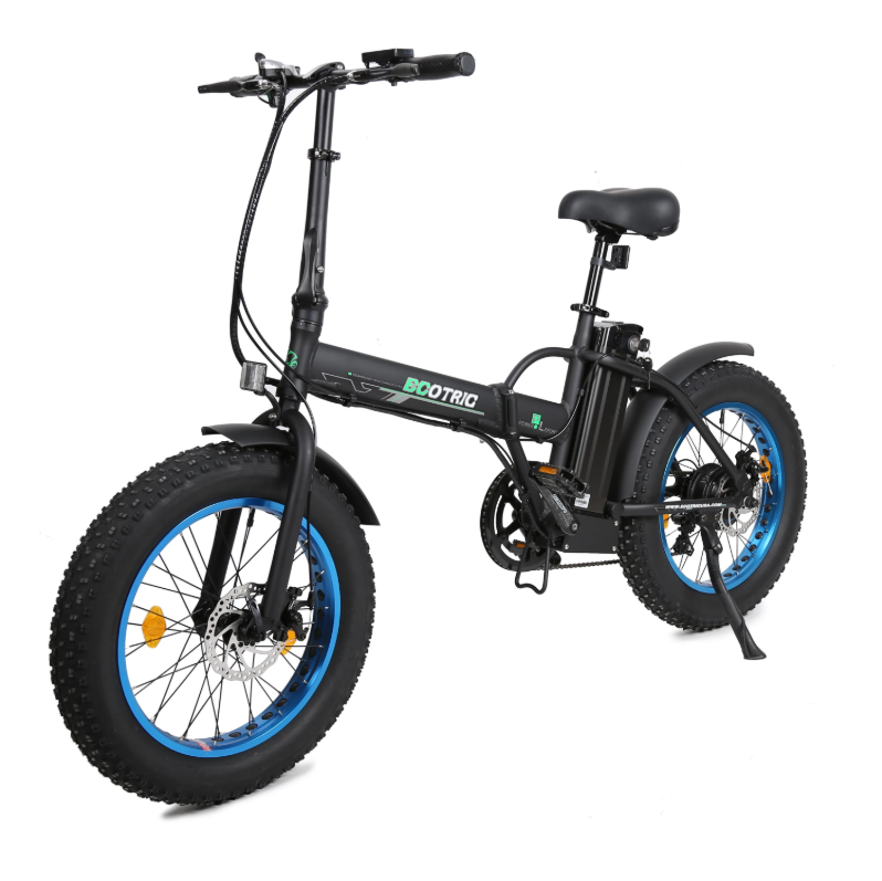 Ecotric 48V Fat Tire Portable and Folding Electric Bike with LCD display-Black and Blue e-bike