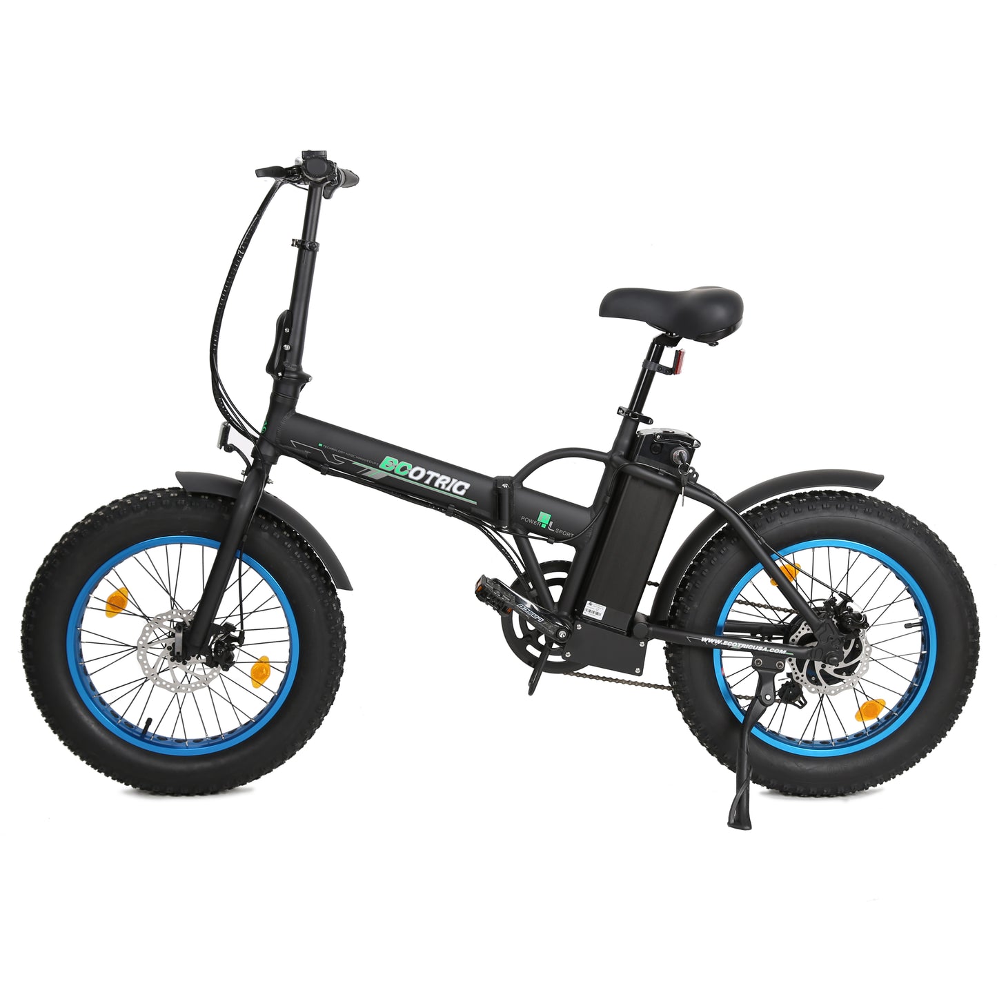 Ecotric Fat Tire Portable and Folding Electric Bike-Matt Black and blue