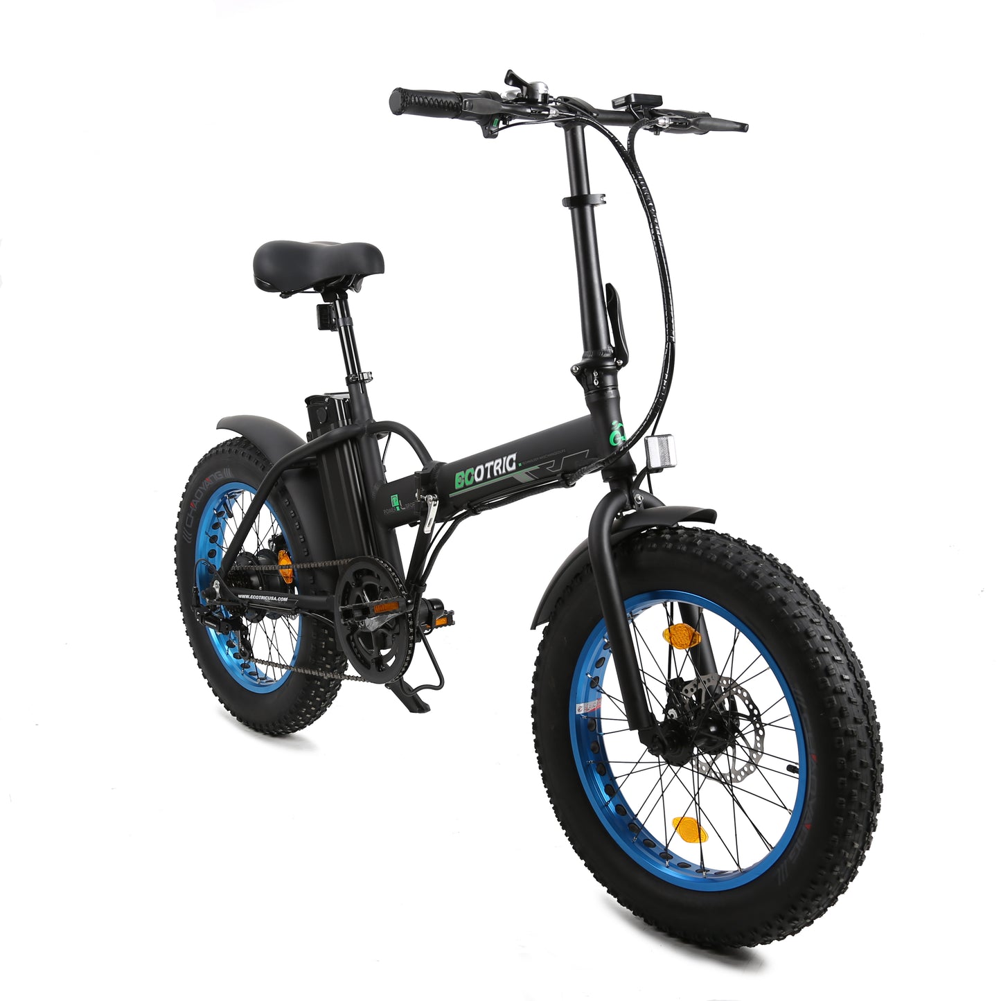 Ecotric Fat Tire Portable and Folding Electric Bike-Matt Black and blue