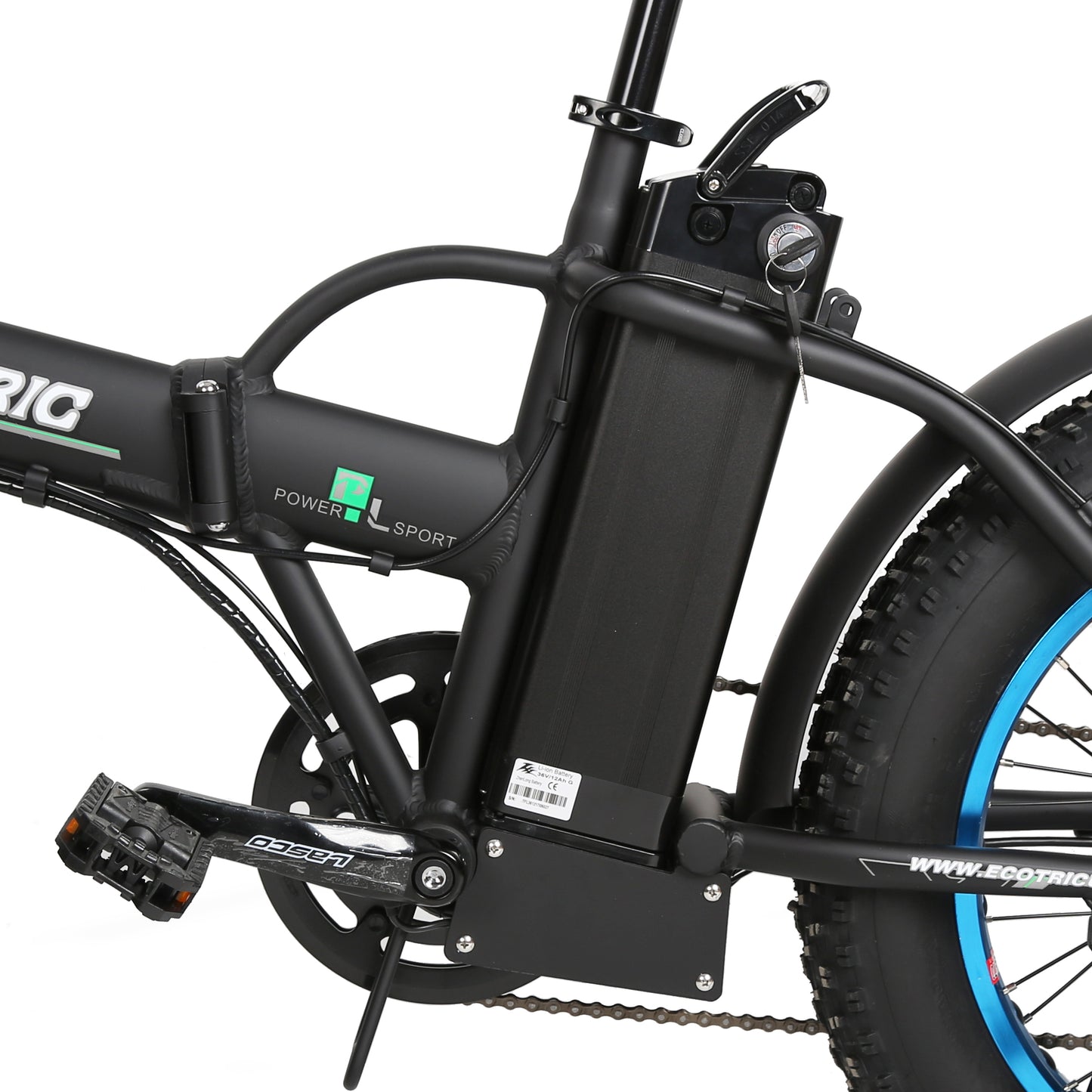 Ecotric Fat Tire Portable and Folding Electric Bike-Matt Black and blue