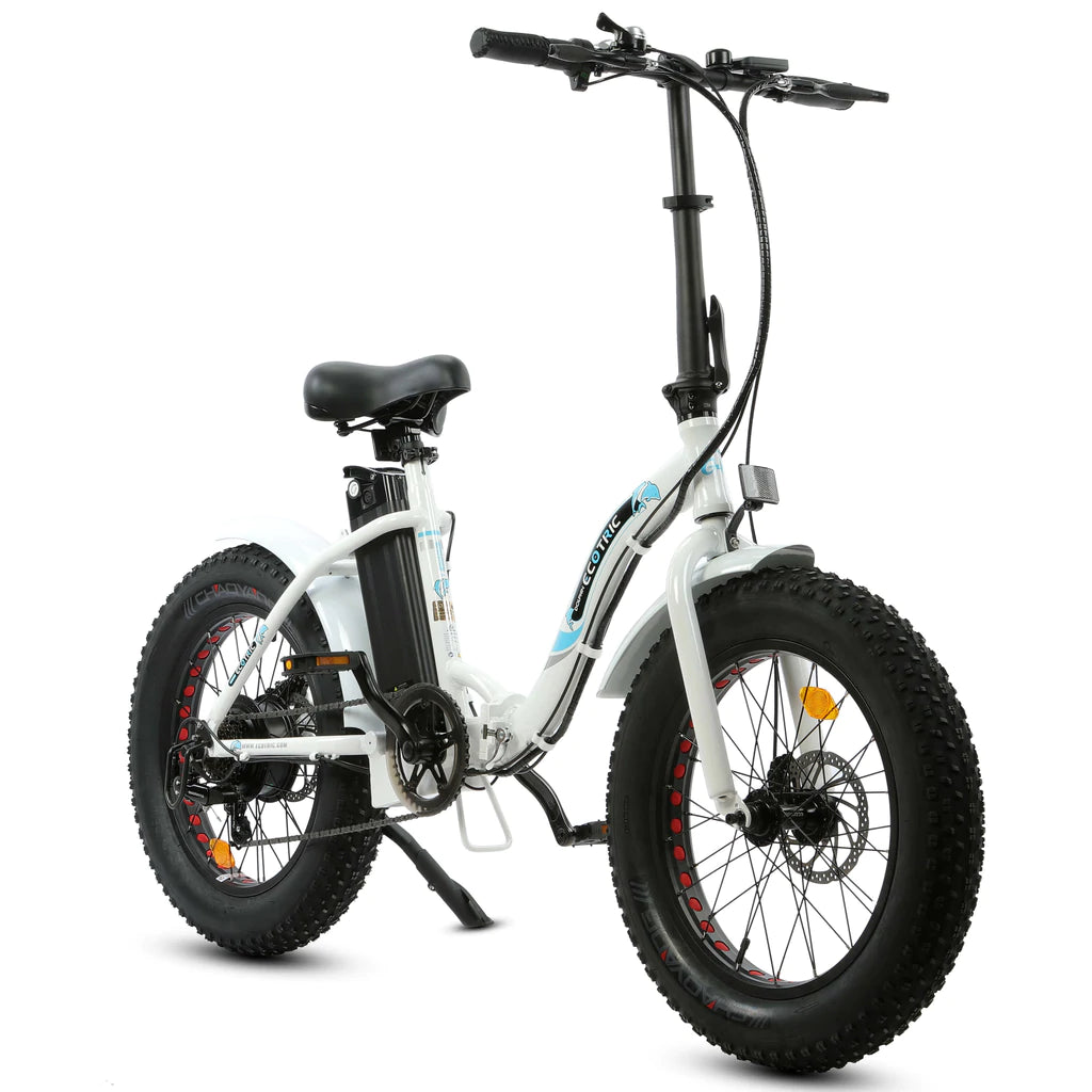 Ecotric UL Certified- 20inch white portable and folding fat bike model Dolphin